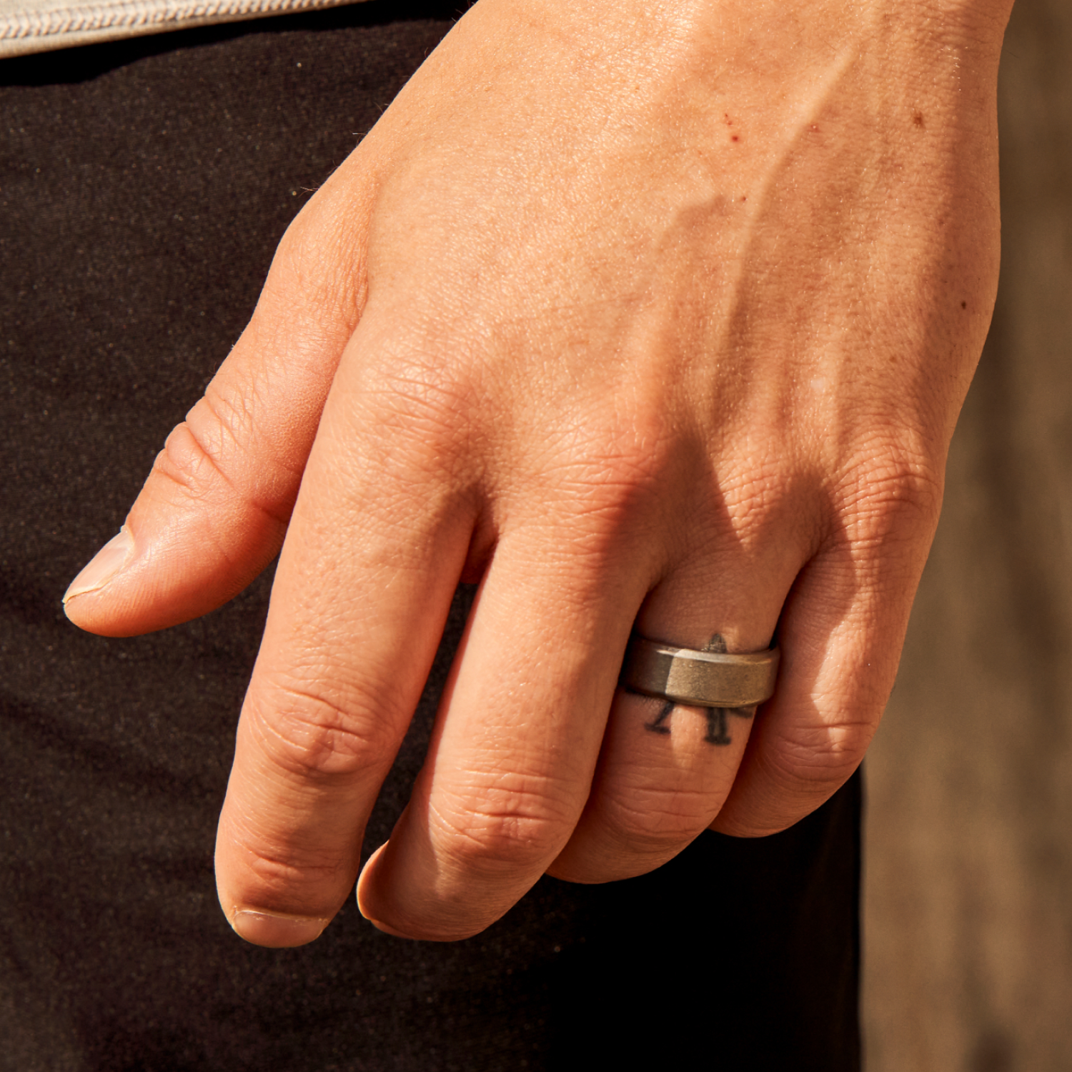 8mm Beveled Ring Set - Stonewashed Titanium - Image 3