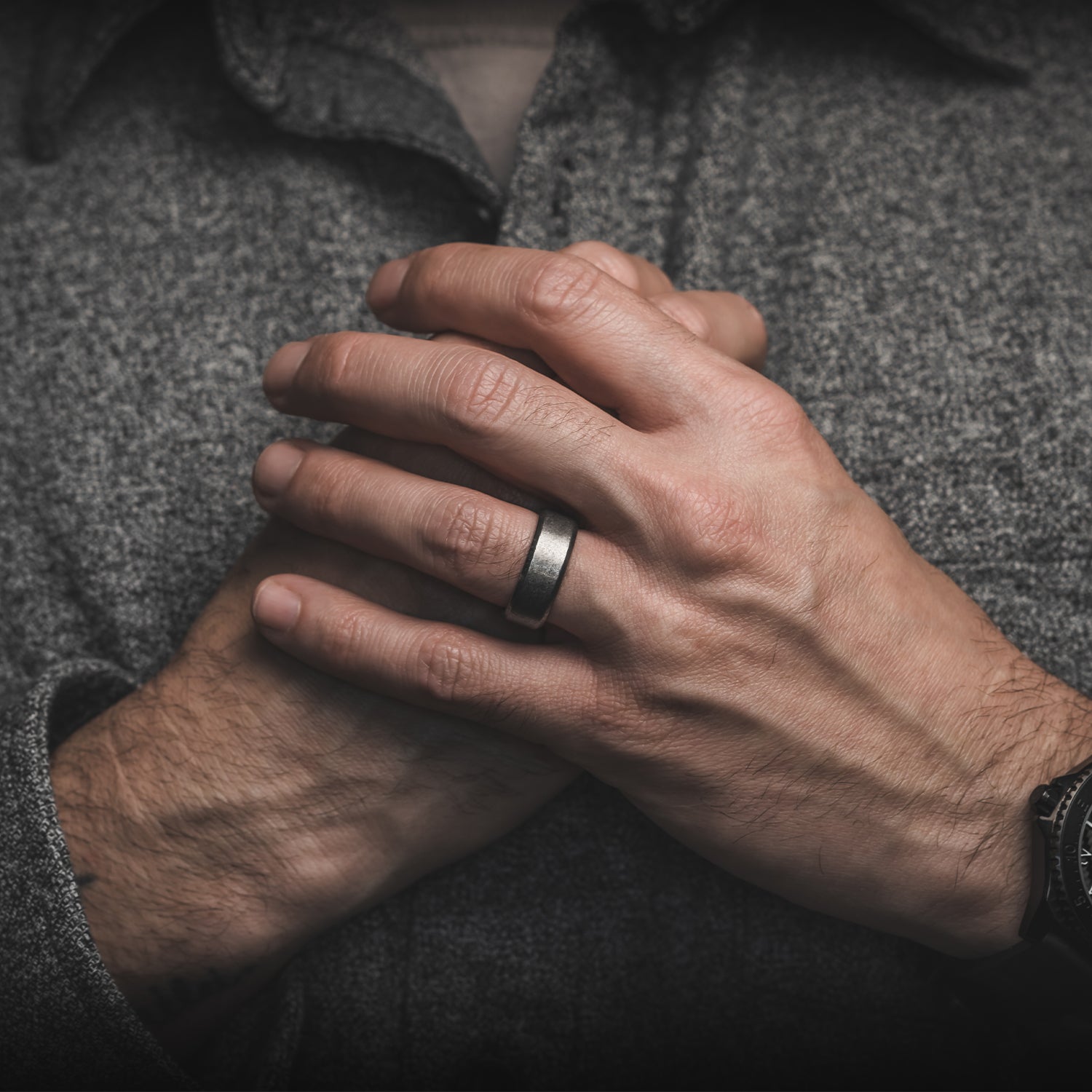 8mm Beveled Ring Set - Stonewashed Titanium - Image 5