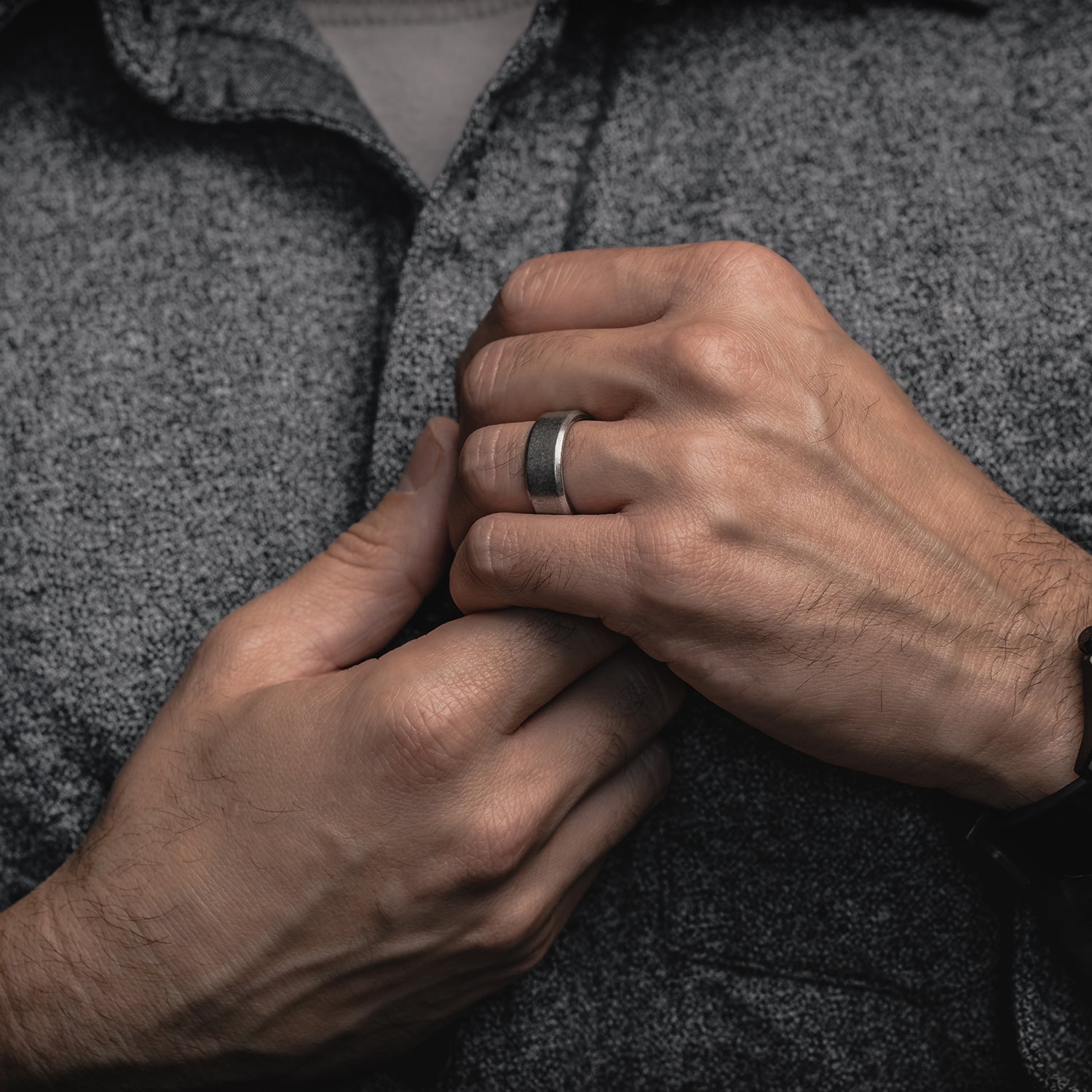 8mm Beveled Ring Set - Stonewashed Titanium - Image 7