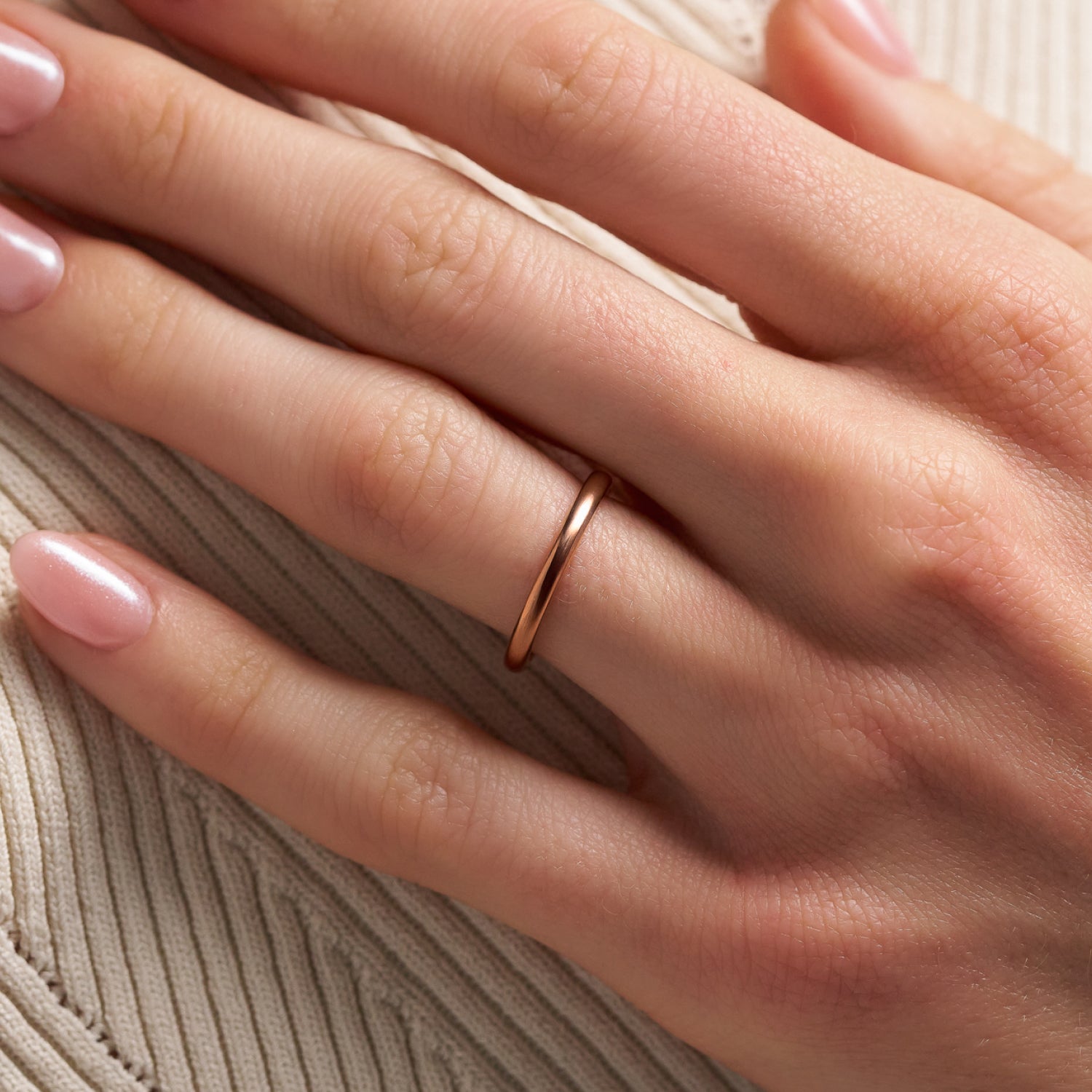 2mm Rounded Ring Set - 14K Rose Gold - Image 7